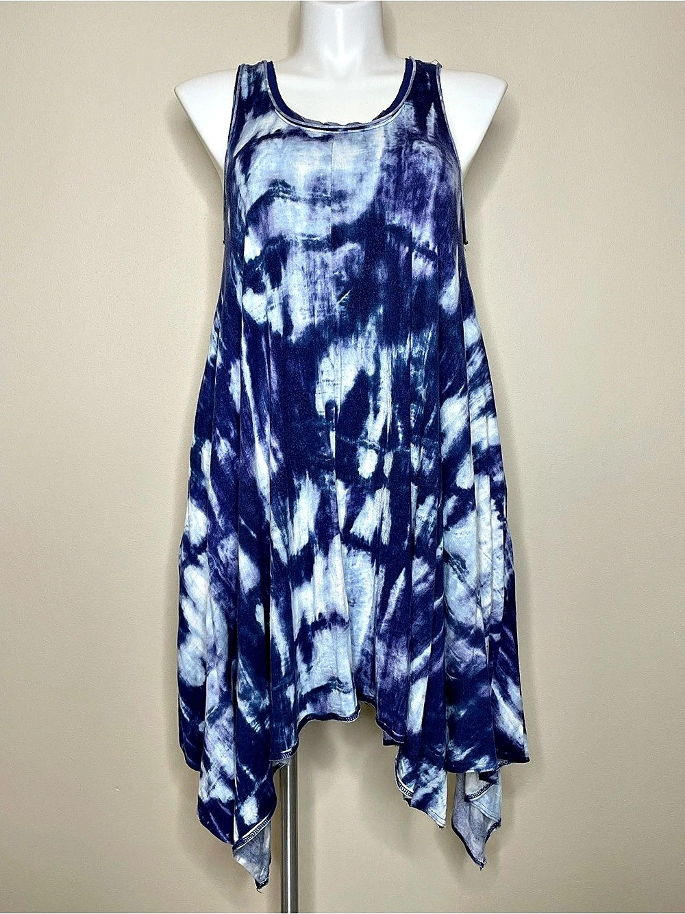 Simply Vera Wang Tie Dye Sleeveless Dress in Blue & White with Asymmetrical Hem
